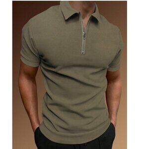 SHEIN Men’s quarter zipper Polo Shirt, Size XXL Army Green